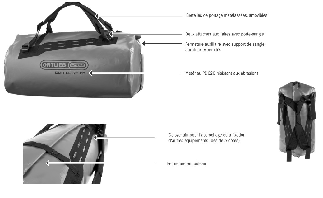 Caracter&iacute;sticas t&eacute;cnicas da bolsa de expedici&oacute;n Ortlieb Duffle RC